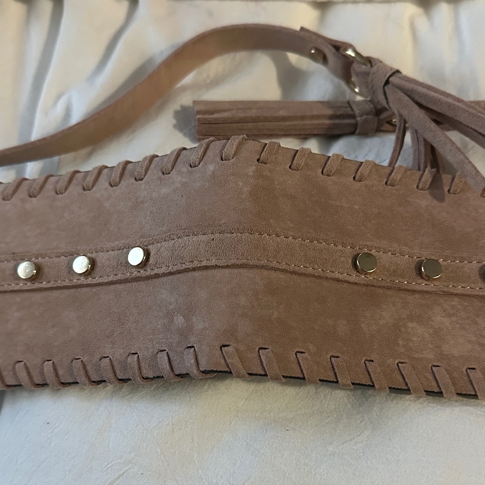 BCBGMaxAzria Brown Suede Belt with Silver Studs